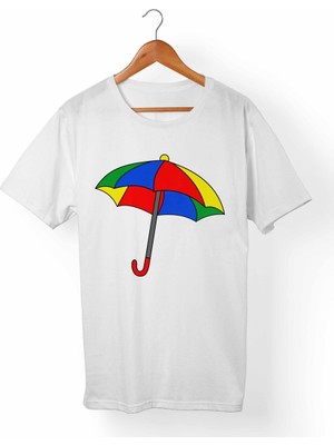 Muggkuppa Umbrella Şemsiye Baskılı Unisex-Erkek Beyaz T-Shirt