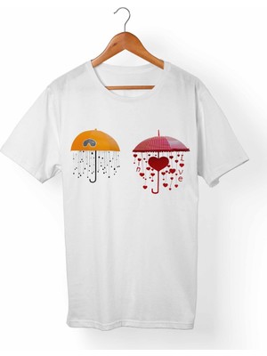 Muggkuppa Umbrella Şemsiye Baskılı Unisex-Erkek Beyaz T-Shirt