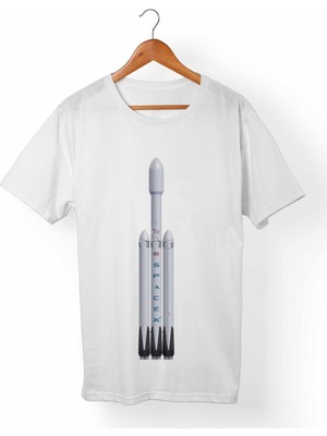 Muggkuppa Falcon Heavy-Space X Unisex-Kadın Beyaz T-Shirt