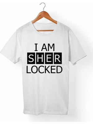 Muggkuppa Sherlock Holmes-Sher Locked Unisex-Kadın Beyaz T-Shirt