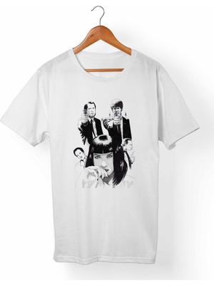 Muggkuppa Pulp Fiction-Ucuz Roman Unisex-Erkek Beyaz T-Shirt