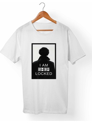 Muggkuppa Sherlock Holmes-Sher Locked Unisex-Kadın Beyaz T-Shirt