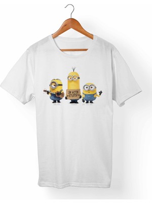 Muggkuppa Minions Unisex-Erkek Beyaz T-Shirt