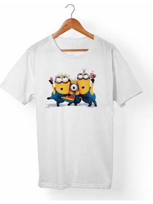 Muggkuppa Minions Unisex-Kadın Beyaz T-Shirt