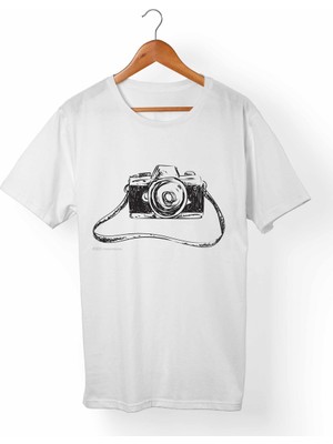 Muggkuppa Fotoğraf Makinası Baskılı Unisex-Kadın Beyaz T-Shirt