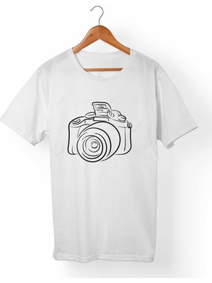 Muggkuppa Fotoğraf Makinası Baskılı Unisex-Kadın Beyaz T-Shirt