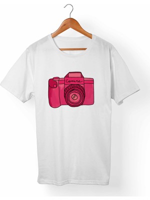 Muggkuppa Fotoğraf Makinası Baskılı Unisex-Erkek Beyaz T-Shirt