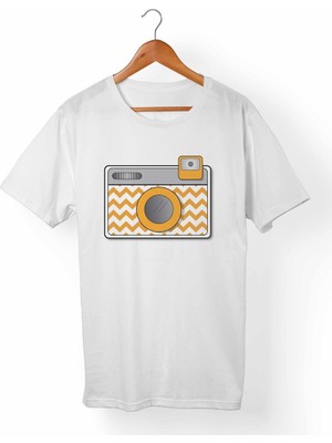 Muggkuppa Fotoğraf Makinası Baskılı Unisex-Kadın Beyaz T-Shirt