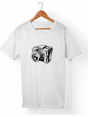 Muggkuppa Fotoğraf Makinası Baskılı Unisex-Erkek Beyaz T-Shirt