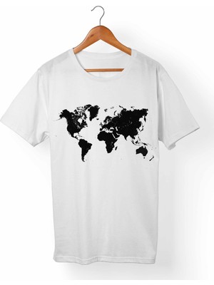Muggkuppa Dünya Haritası Unisex-Kadın Beyaz T-Shirt