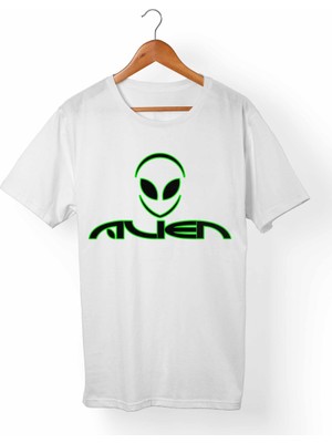 Muggkuppa Alien Unisex-Erkek Beyaz T-Shirt
