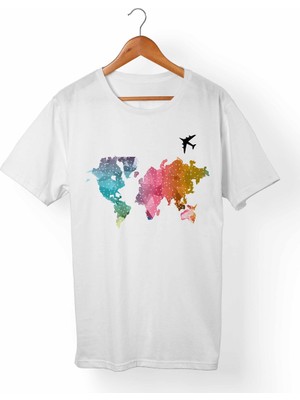 Muggkuppa Uçak-Travel Baskılı Beyaz T-Shirt