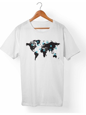 Muggkuppa Uçak-Travel Baskılı Beyaz T-Shirt