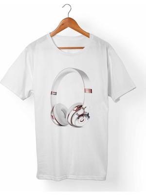 Muggkuppa Kulaklık-Headphone Baskılı Beyaz T-Shirt