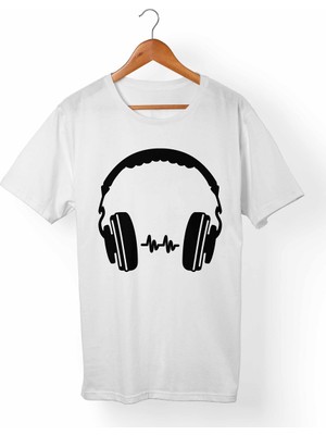 Muggkuppa Kulaklık-Headphone Baskılı Beyaz T-Shirt