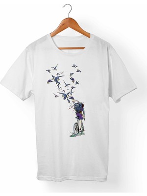 Muggkuppa Bisiklet Baskılı Beyaz T-Shirt