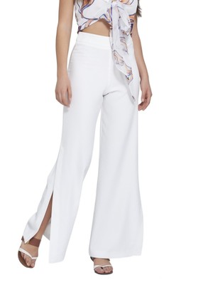 MOUSSELINN Kadın Beyaz Ultra Yüksek Belli Yandan Yırtmaçlı Pantolon