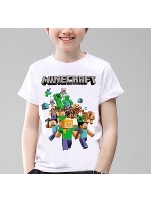 Minecraft Çocuk T-Shirt Beyaz Unisex