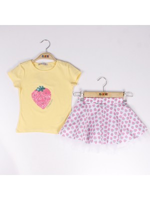 Toontoy Kız Çocuk Çilek Nakışlı Etekli Takım
