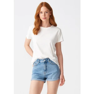 3471 Bisiklet Yaka Basic T-Shirt-Ekru