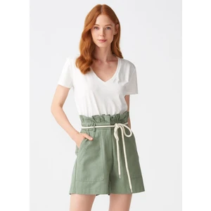 3470 V Yaka Basic T-Shirt-Ekru