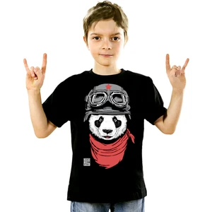 Bandanalı Panda Siyah Kısa Kollu Unisex Çocuk T-Shirt