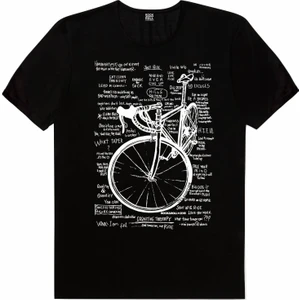 Yarış Bisikleti Yazılar Siyah Kısa Kollu T-Shirt