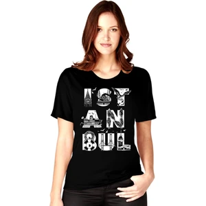 İstanbul Harfler Siyah Kısa Kollu Kadın Kadın T-Shirt