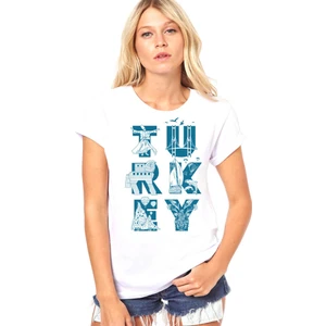 Türkiye Harfler Beyaz Kısa Kollu Kadın Kadın T-Shirt