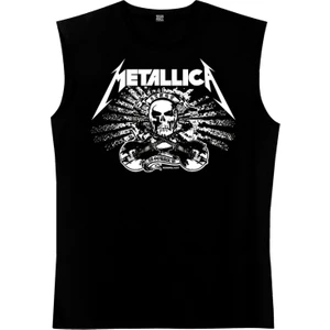 Metallica Kurukafa Siyah Kesik Kol Kolsuz T-Shirt Atlet