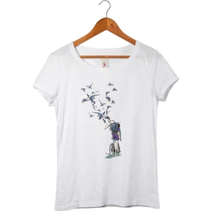 Bsiklet Baskılı Kadın Beyaz T-Shirt