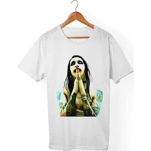 Marilyn Manson Unisex-Kadın Beyaz T-Shirt