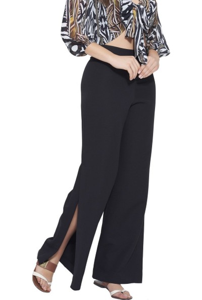 MOUSSELINN Kadın Siyah Ultra Yüksek Belli Yandan Yırtmaçlı Pantolon