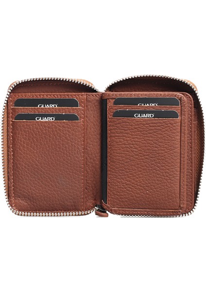 Fermuarlı Mini Taba Deri Unisex Cüzdan