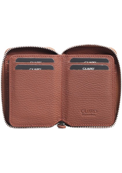 Fermuarlı Mini Taba Deri Unisex Cüzdan