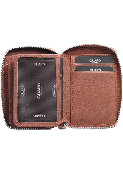 Fermuarlı Mini Taba Deri Unisex Cüzdan
