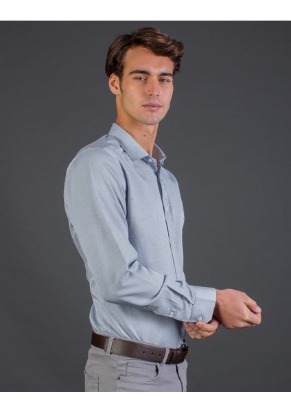 Slim Fit Mavi Armürlü Erkek Gömlek fiyatları