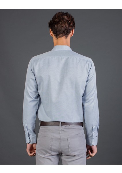 Slim Fit Mavi Armürlü Erkek Gömlek modelleri