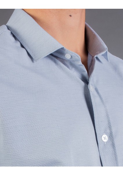 Slim Fit Mavi Armürlü Erkek Gömlek fırsatları