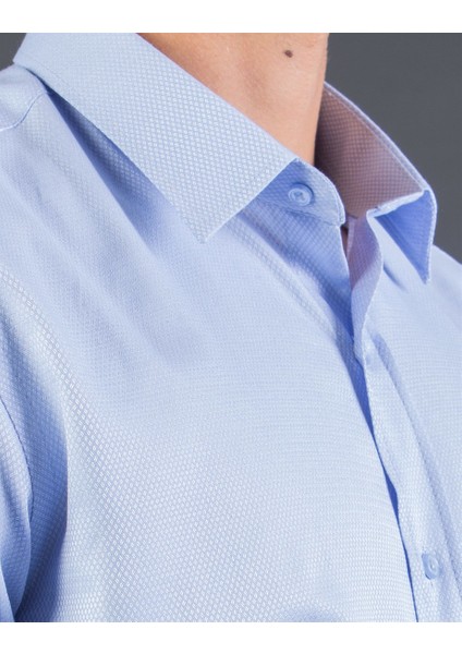 Slim Fit Mavi Armürlü Erkek Gömlek fırsatları