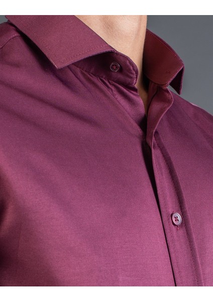 Slim Fit Kısa Kol Bordo Erkek Gömlek fırsatları