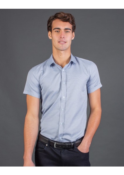 Slim Fit Açık Mavi Kısa Kol Erkek Gömlek