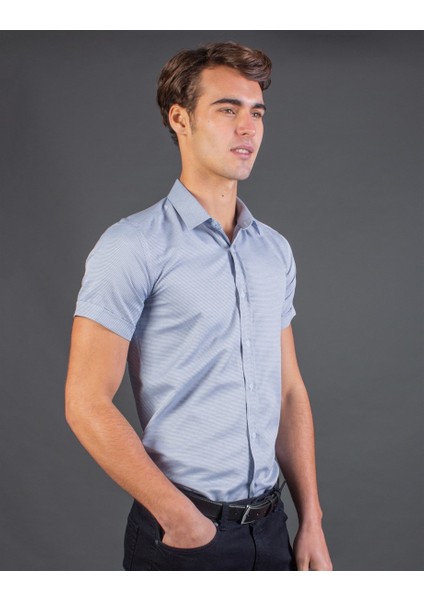 Slim Fit Açık Mavi Kısa Kol Erkek Gömlek fiyatları