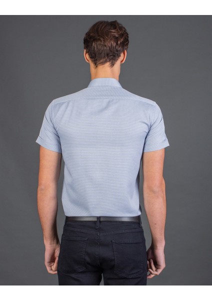 Slim Fit Açık Mavi Kısa Kol Erkek Gömlek modelleri