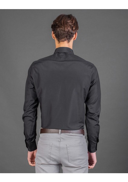 Slim Fit Düz Siyah Erkek Gömlek modelleri