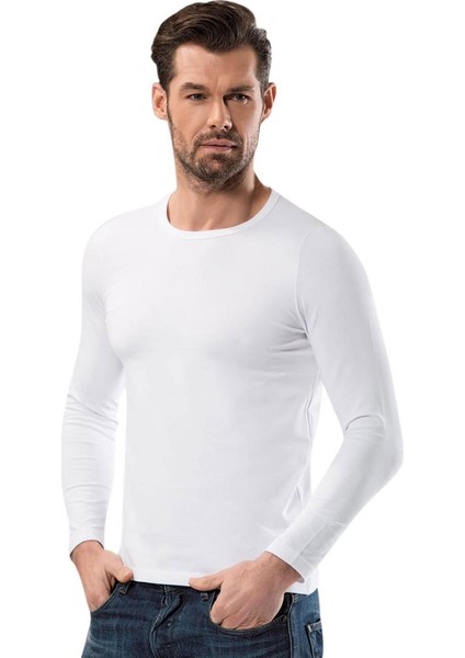 Sıfır Yaka Uzun Kollu Fit Kalıp T-Shirt 1165