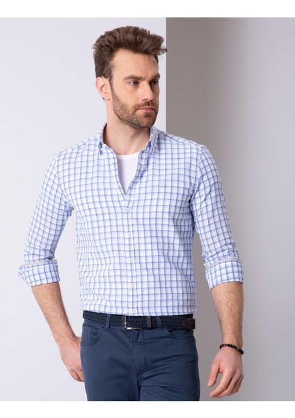 Erkek Mavi Slim Fit Uzun Kollu Gömlek 50200503-VR036