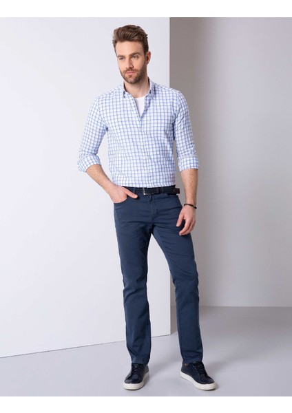 Erkek Mavi Slim Fit Uzun Kollu Gömlek 50200503-VR036