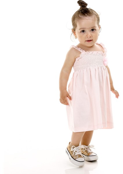 Bebek Kiraz Pembe Askılı Elbise