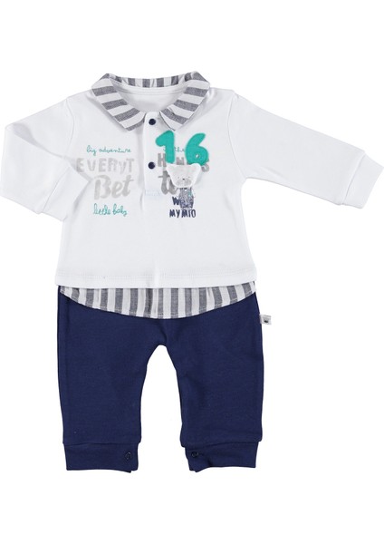 Centilmen Ayı Erkek Bebek Polo Yaka Patiksiz Tulum